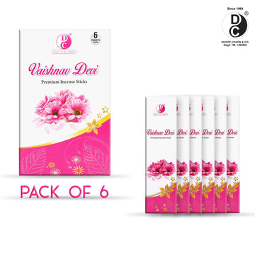 Eco Vaishno Devi Agarbatti Sticks | Pack of 6 Boxes | 100 GMS Each | Long - Lasting Incense Sticks for Divine & Special Puja Experience & Ideal for Gifting | Dhoop Chaon & Co.