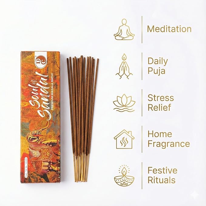 Soul of Sandal – Premium Natural Masala Incense Sticks (50g × 12 Value Pack) Long-Lasting Sandalwood Fragrance | Handcrafted | Pure Masala Agarbatti