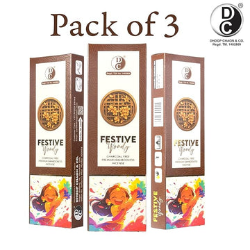 Dhoop Chaon & Co. Festive Woody Premium Bambooless Incense Sticks | Pack of 3