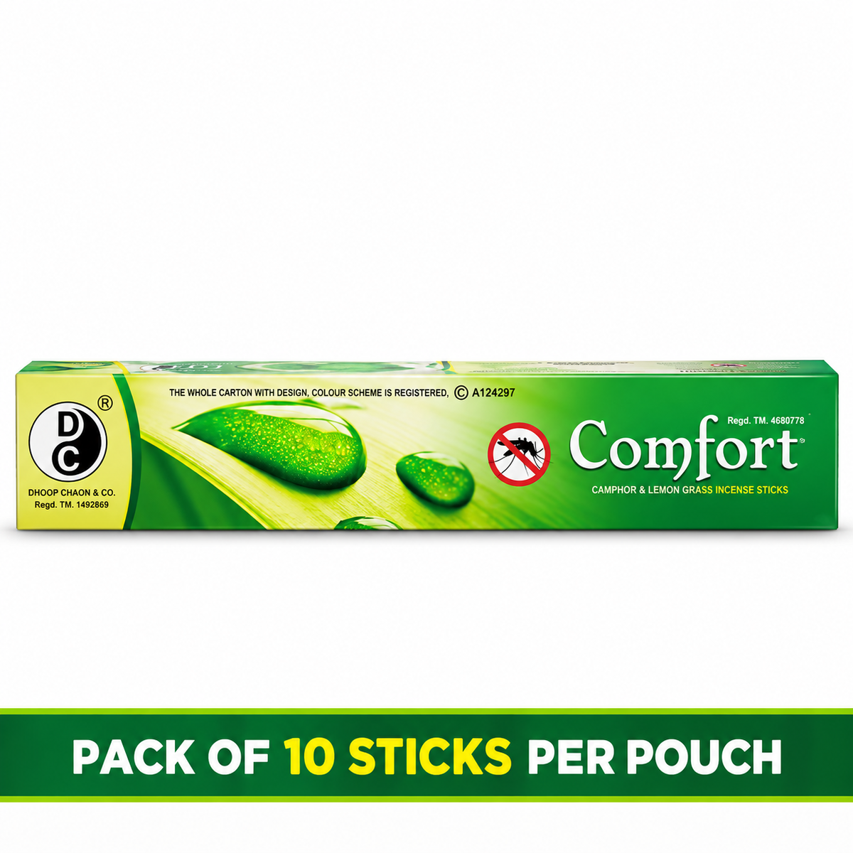 Original Comfort Camphor & Lemon Grass Incense Sticks | 12 Inch Mosquito Protection Agarbatti | 120 Sticks Per Box