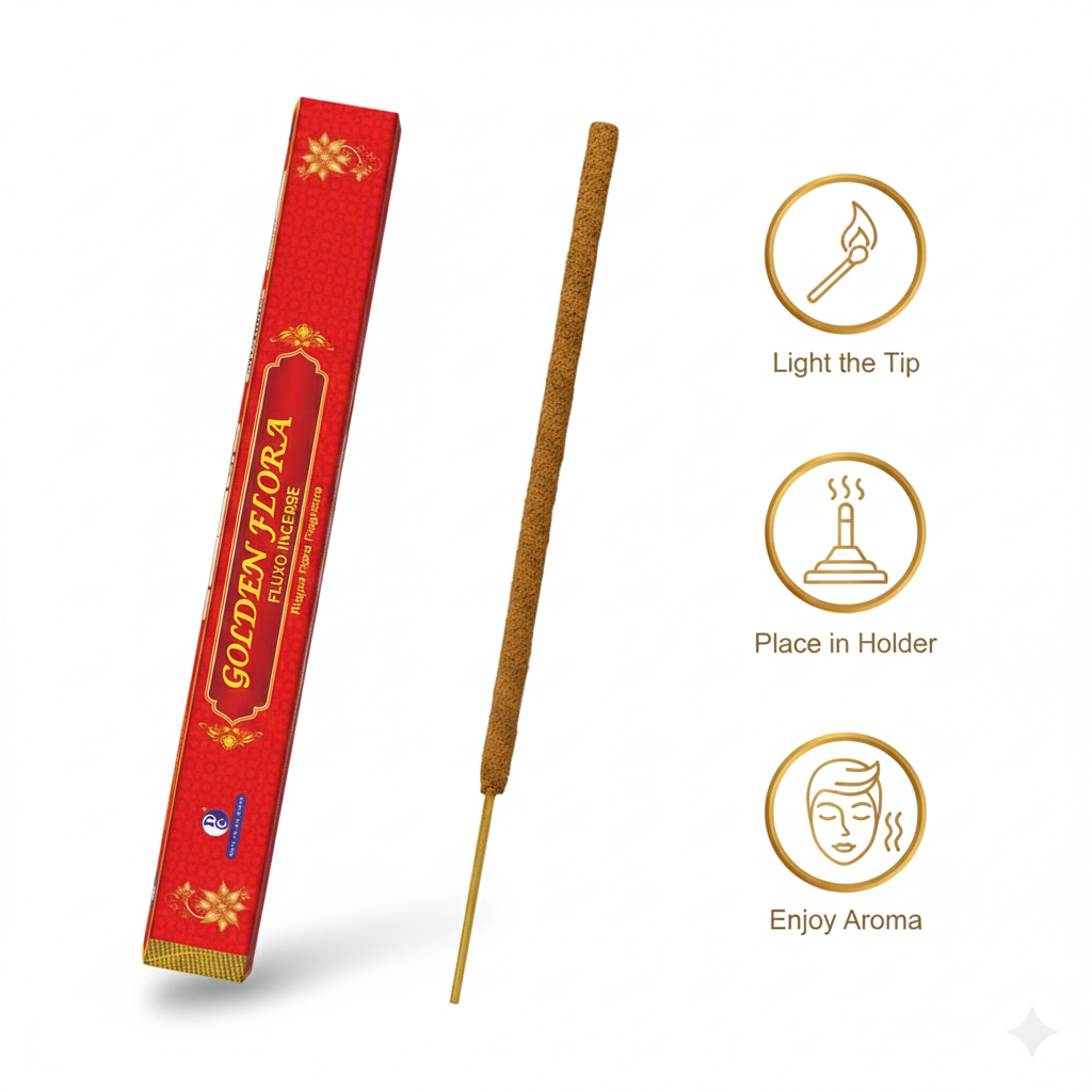 19" Golden Flora Premium 19" Long Incense Sticks pack of 1, (5 sticks in each pack)