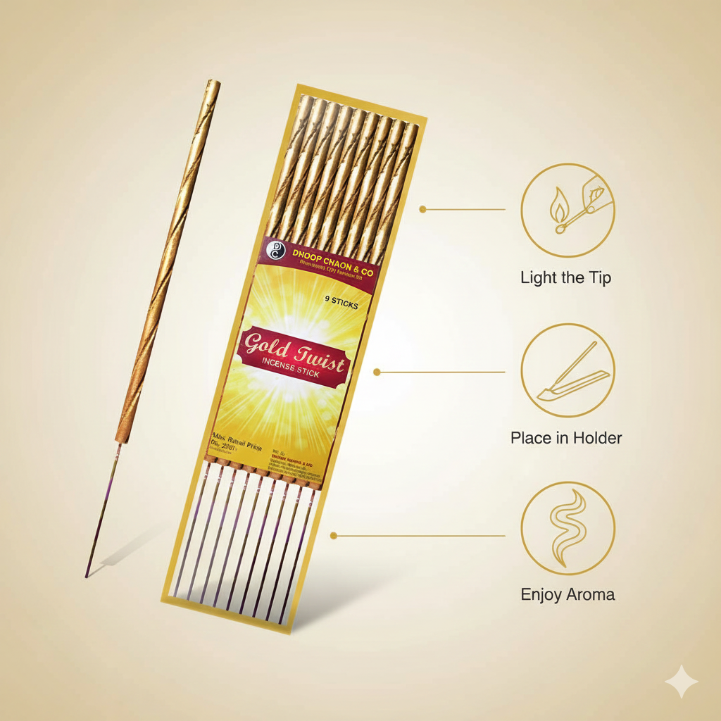 19" Gold Twist Premium 19" Long Incense Sticks 10 Sticks Pack