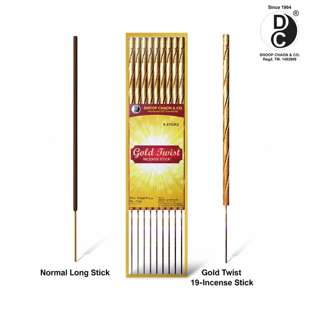 19" Gold Twist Premium 19" Long Incense Sticks 10 Sticks Pack