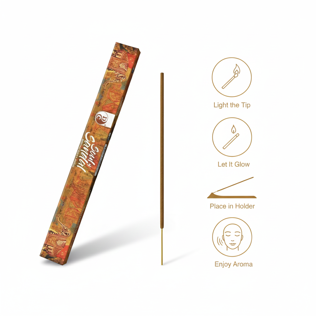 Soul of sandal | Premium 19" Long Incense Sticks | Pack of 1 | 3 sticks each pack | 5 hours Burning each stick.