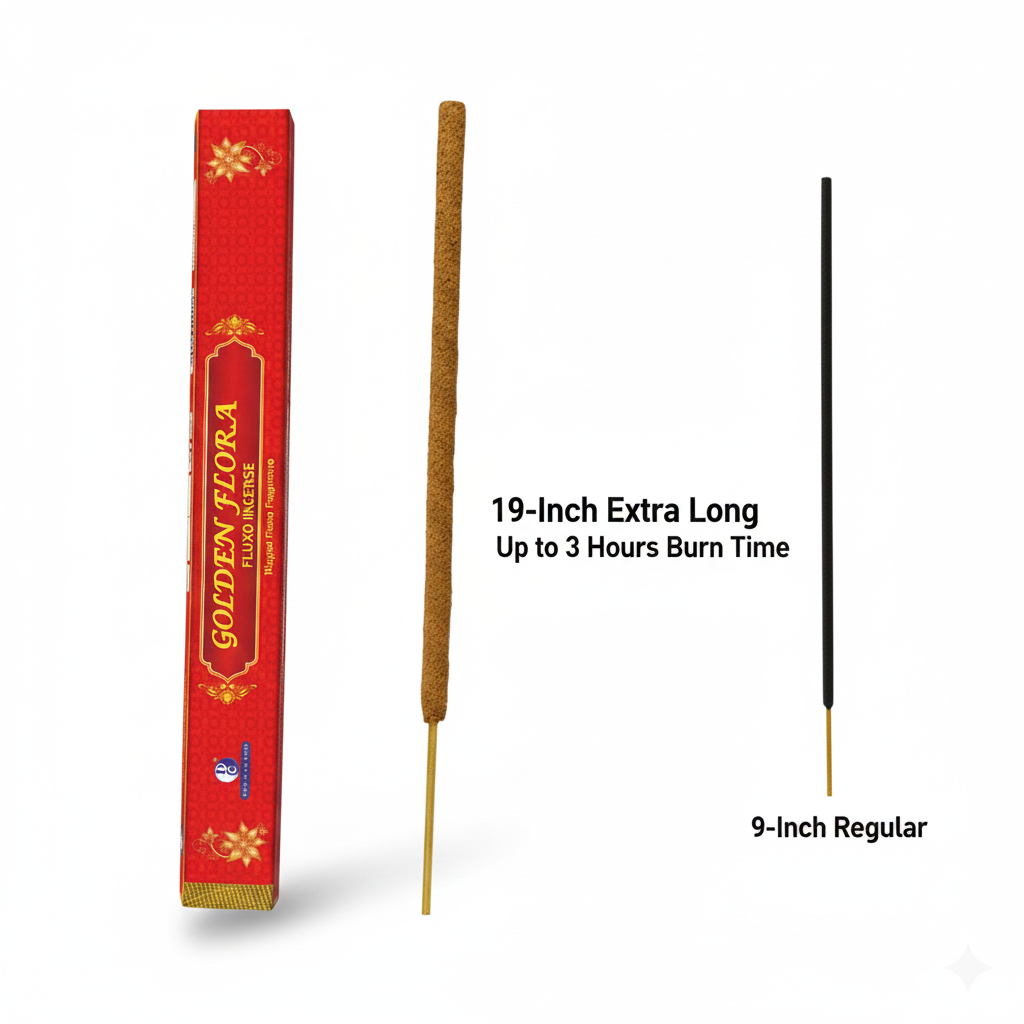 19" Golden Flora Premium 19" Long Incense Sticks pack of 1, (5 sticks in each pack)