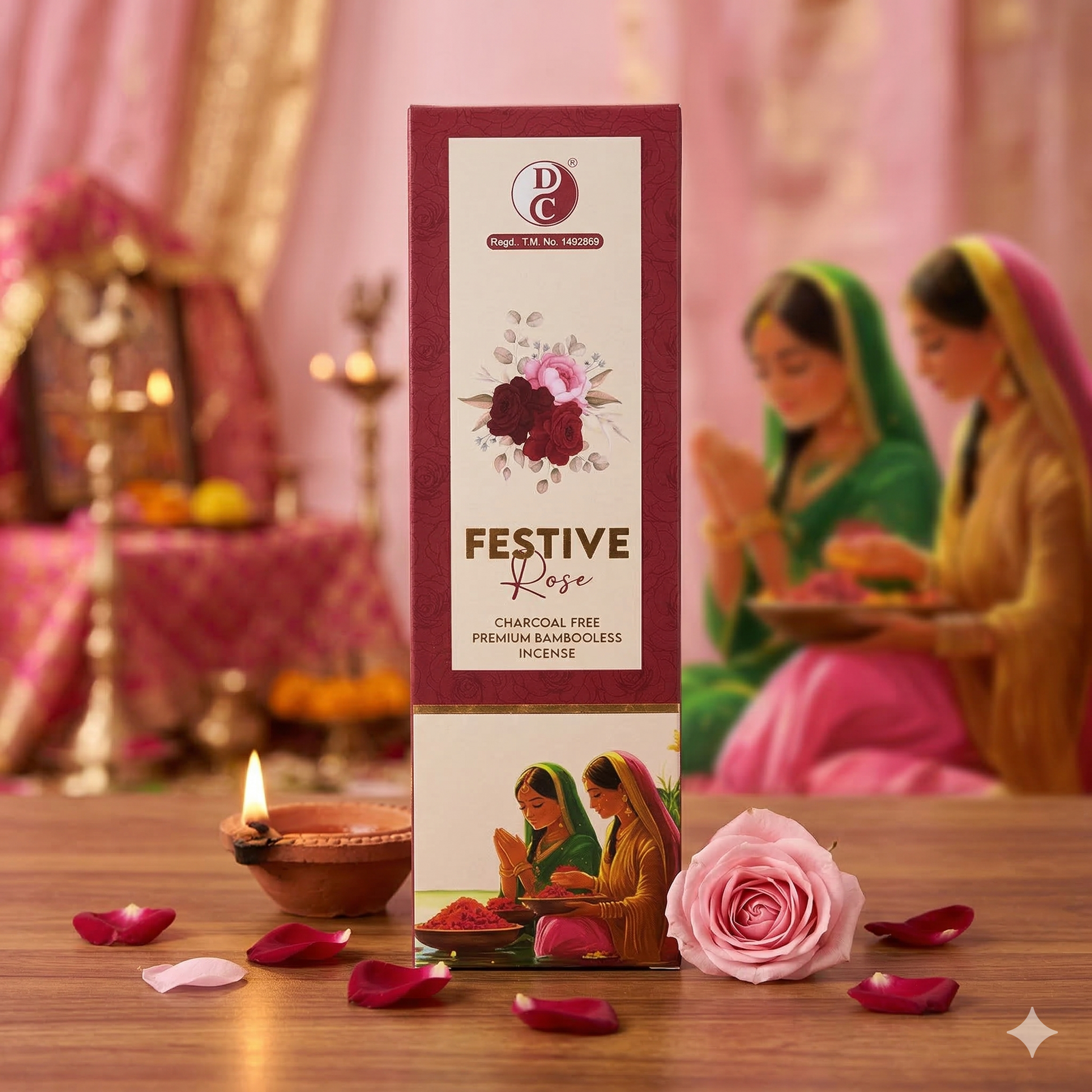 Dhoop Chaon & Co. Festive Rose Premium Bambooless Incense Sticks | 90g Each Pack.
