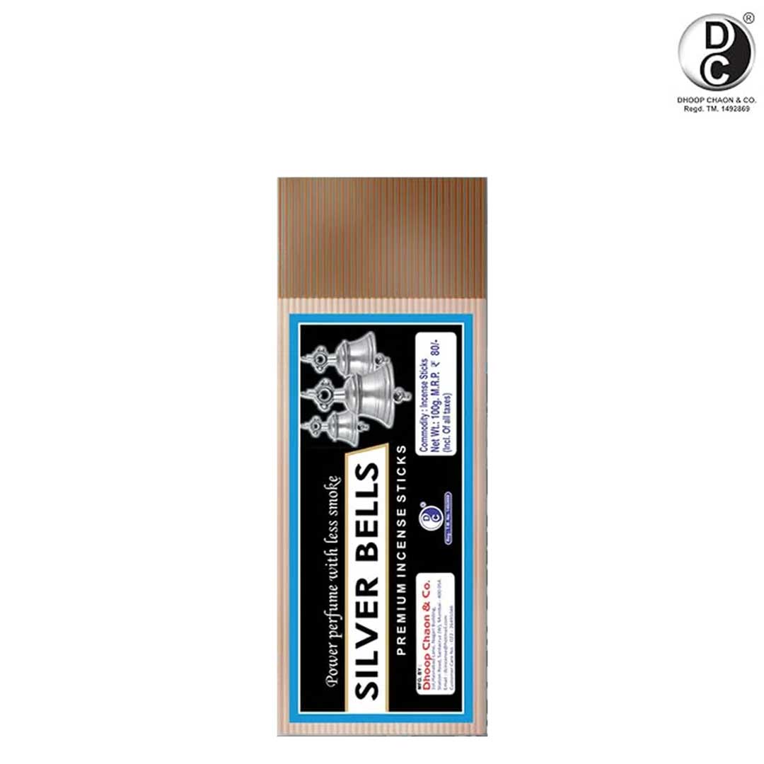 Metallic Silver Bells Incense Sticks Pouch | 100 GMS Pack | Long Lasting Incense Sticks for Calming & Relaxation | No Charcoal Agarbatti | Dhoop Chaon and Co.