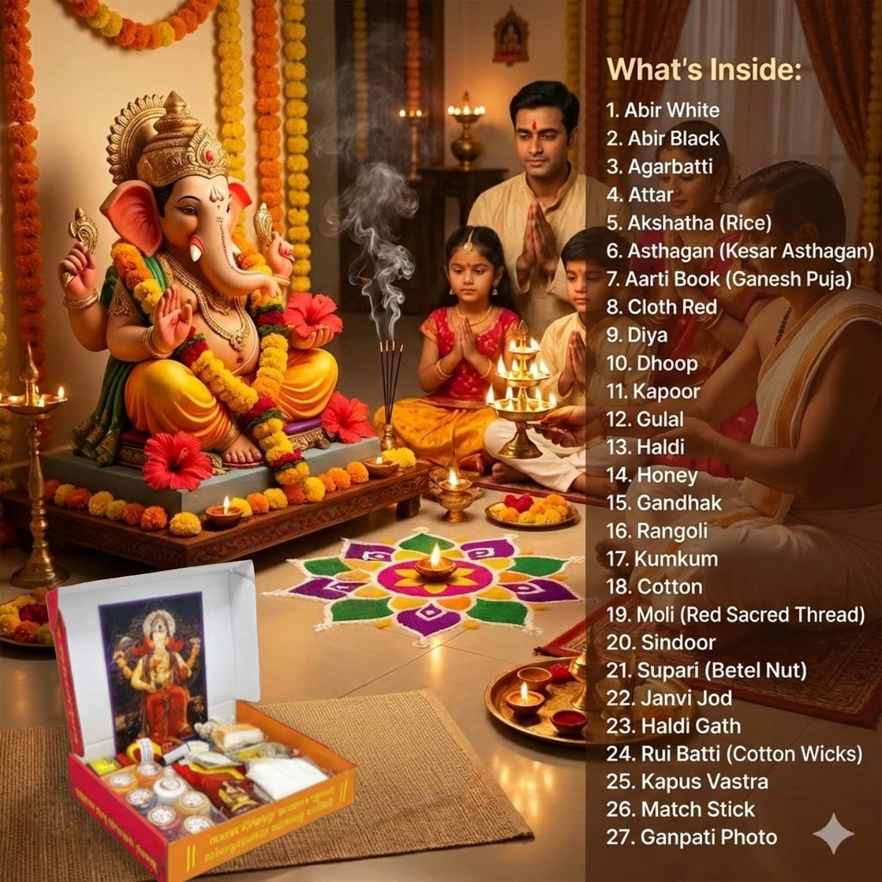 Shree Ganesh Chaturthi  Premium Complete Puja Samagri Kit Includes 27 Puja Essentials