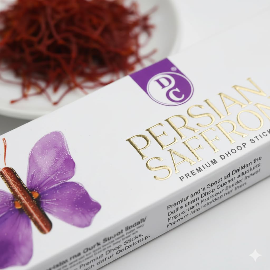 Persian Saffron  Premium 6 Inch Long Charcoal Free Dhoop Sticks 10 Sticks Pack
