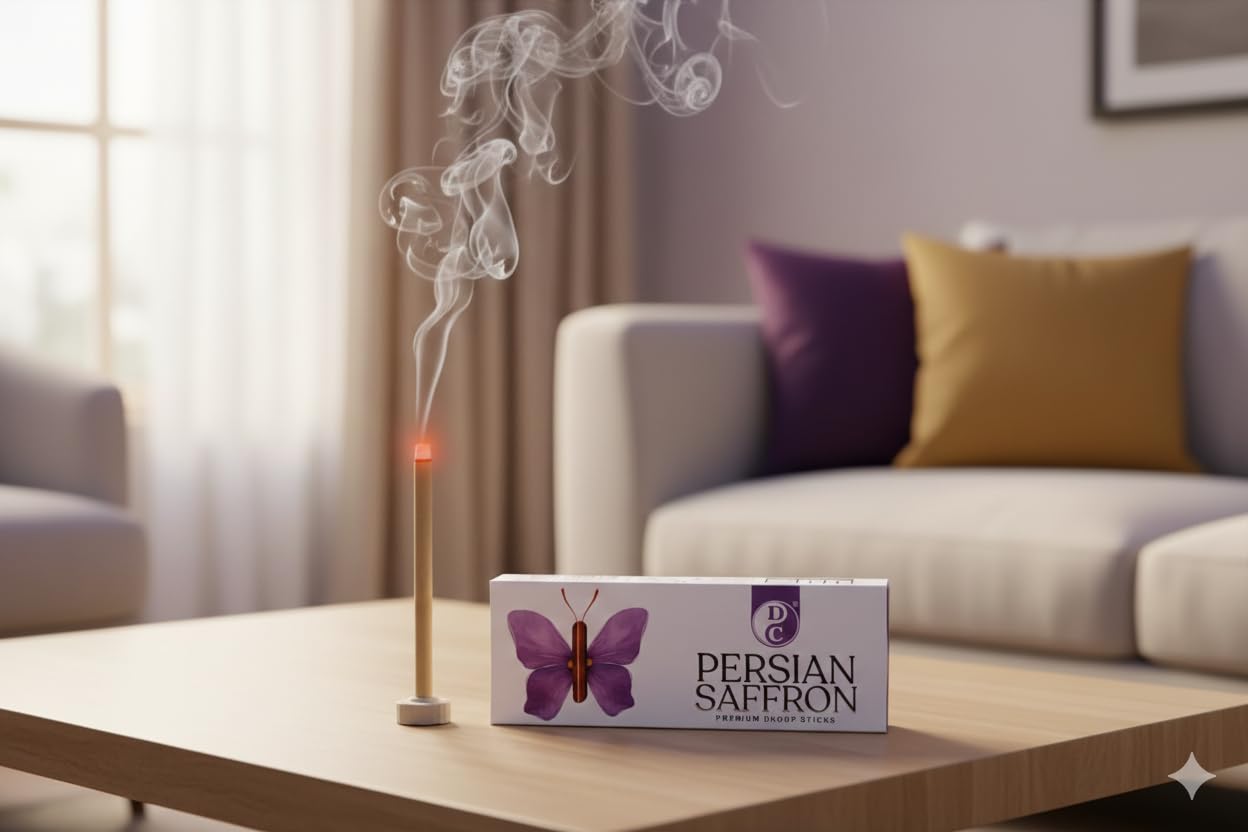 Persian Saffron  Premium 6 Inch Long Charcoal Free Dhoop Sticks 10 Sticks Pack