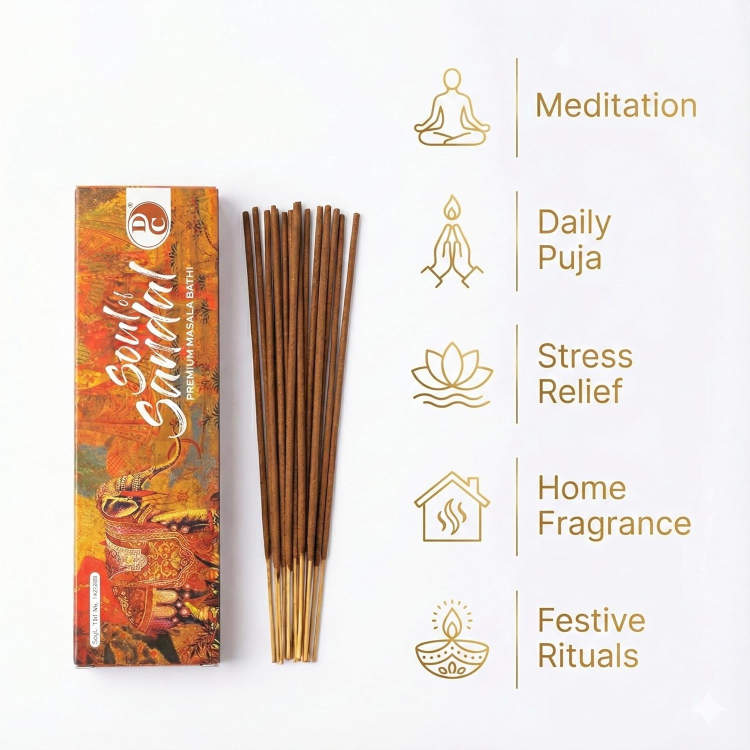 Soul of Sandal Premium 6 Inch Long Charcoal Free Dhoop Sticks 10 Sticks Pack