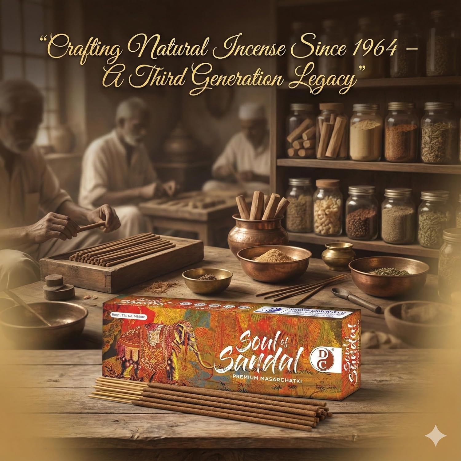 Soul of Sandal Premium 6 Inch Long Charcoal Free Dhoop Sticks 10 Sticks Pack