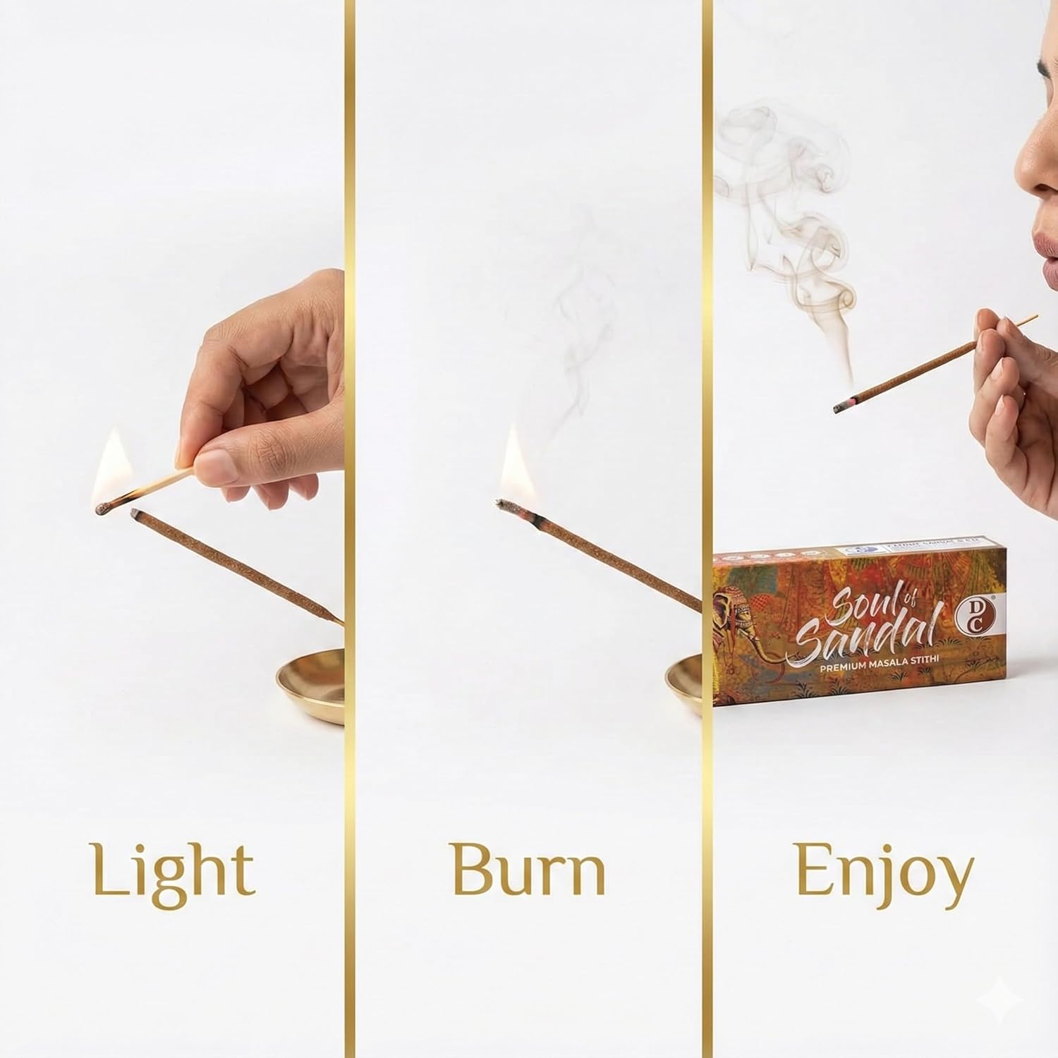 Soul of Sandal Premium 6 Inch Long Charcoal Free Dhoop Sticks 10 Sticks Pack