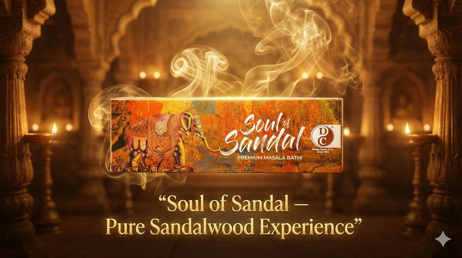 Soul of Sandal Premium 6 Inch Long Charcoal Free Dhoop Sticks 10 Sticks Pack