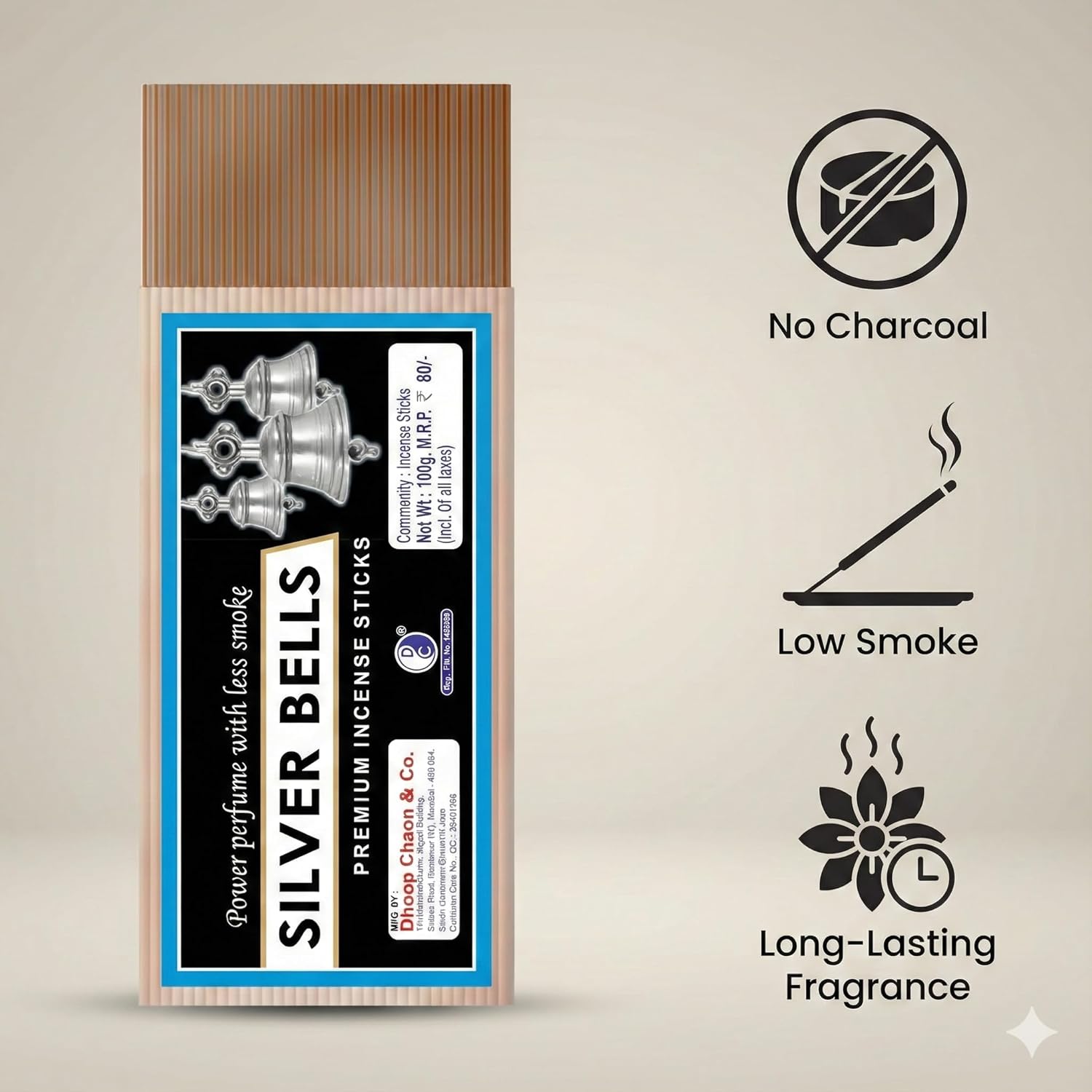 Silver Bells Metallic Coloured Premium Incense Sticks 100 Grams Pack